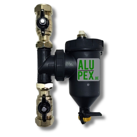 Vuilafscheider met magneet 28mm met afsluitkranen