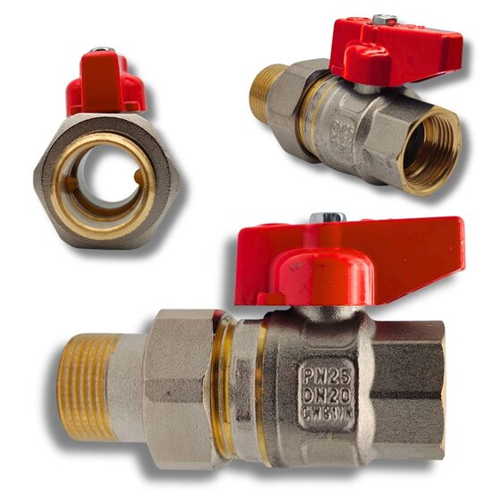 3 Delige bolkraan rood 3/4" M/F