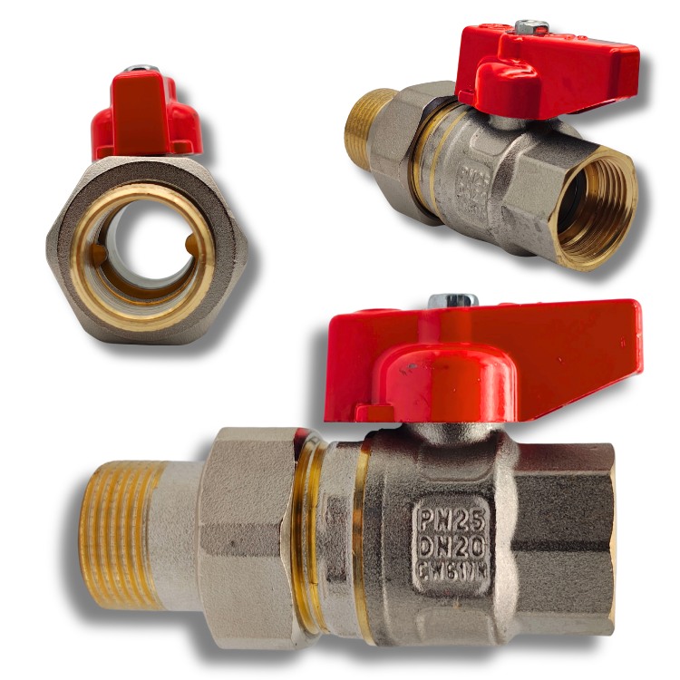 3 Delige bolkraan rood 3/4" M/F
