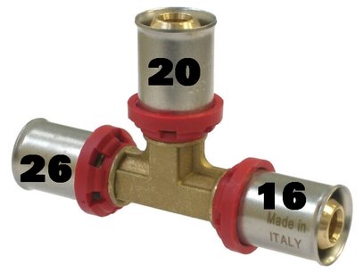 Pers T-stuk 26/20/16mm