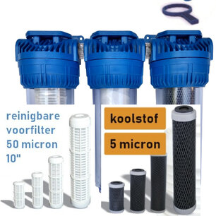 Triplex filter 10" (reinigbaar + koolstoffilter + koolstoffilter)