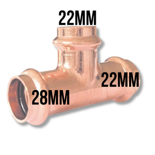 Pers t-stuk 28 x 22 x 22mm F/F/F